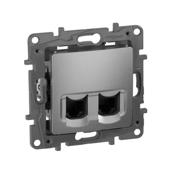 Розетка двойная компьютерная RJ45 кат.5e Legrand Etika 672455 (алюминий)