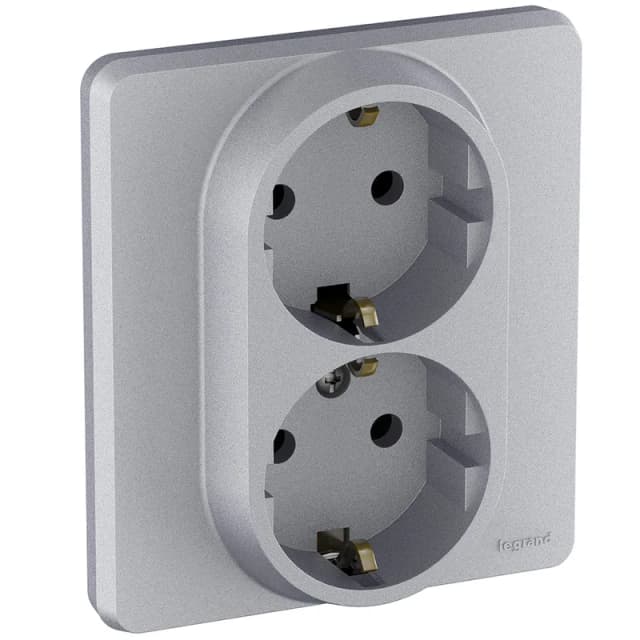 Розетка двойная с заземлением Legrand Inspiria 673752 (алюминий)