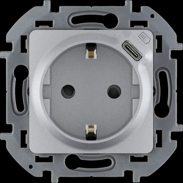 Розетка с заземлением и USB Legrand Inspiria 673772 (алюминий)