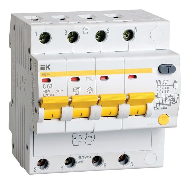 Дифференциальный автомат АД14 C63 30мА тип AC IEK KARAT MAD10-4-063-C-030