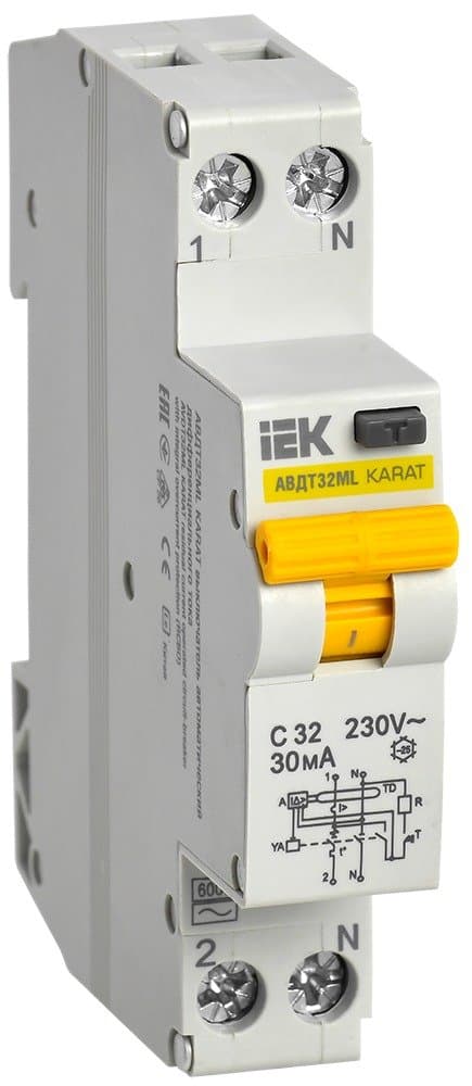 Дифференциальный автомат АВДТ32МL C32 30мА тип AC IEK KARAT MVD12-1-032-C-030
