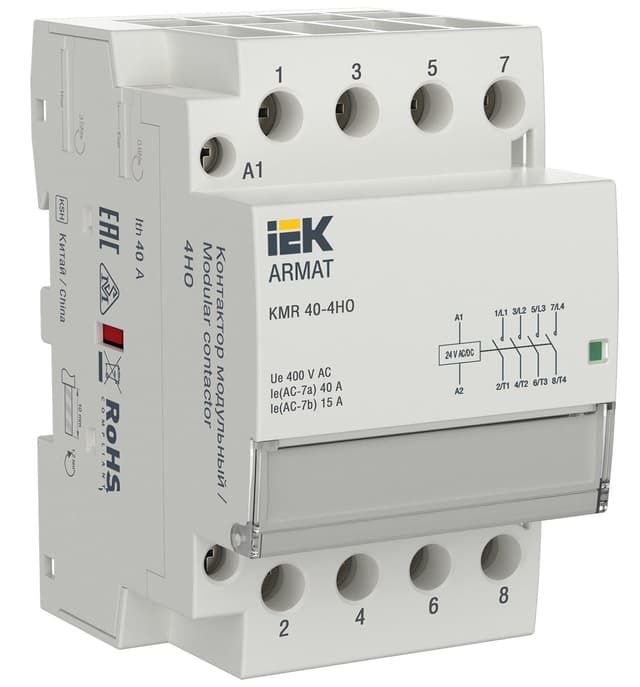 Контактор модульный ARMAT KMR 40А 4НО 24В AC/DC IEK AR-KMR20-040-40-024