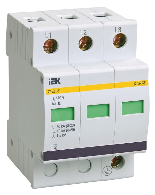 Ограничитель импульсного перенапряжения ОПС1-C 3P In 20 кА IEK MOP20-3-C