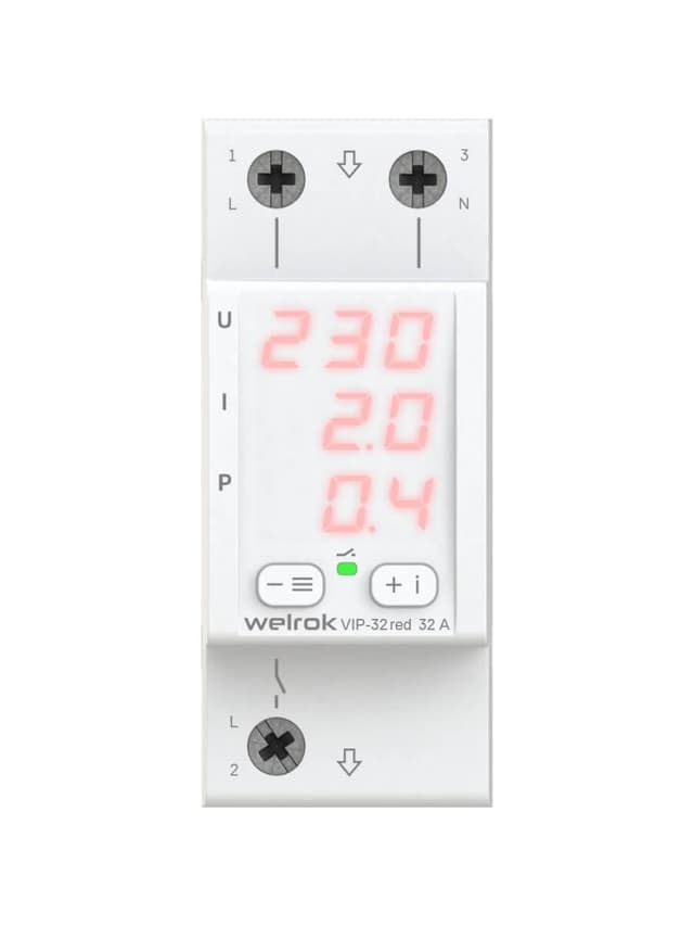 Реле напряжения многофункциональное однофазное 32А Welrok VIP-32 red
