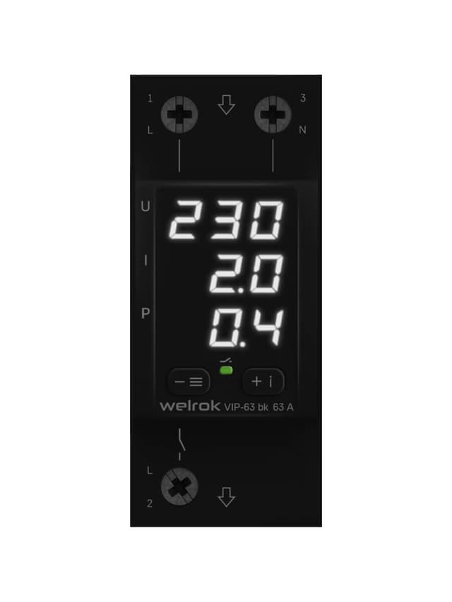 Реле напряжения многофункциональное однофазное 63А Welrok VIP-63 bk