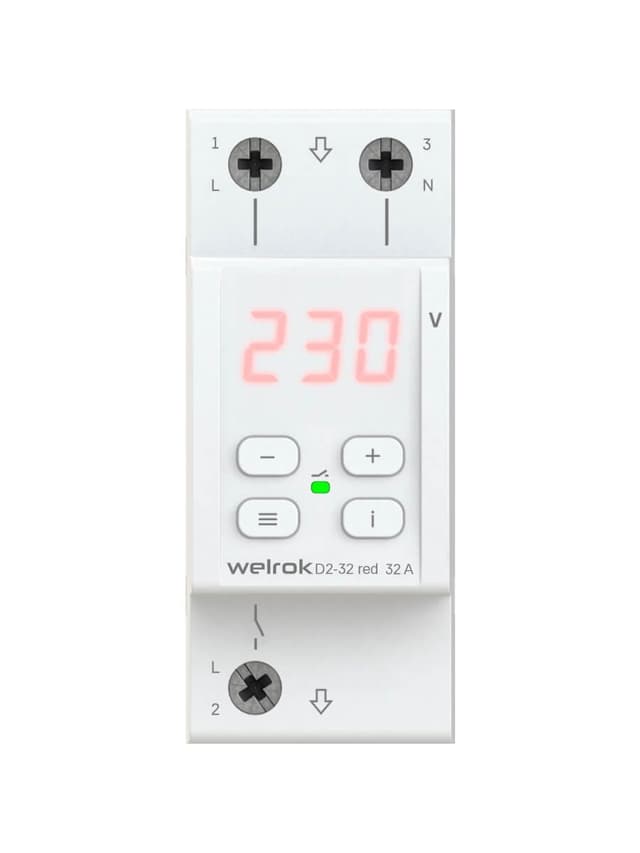 Реле напряжения однофазное 32А Welrok D2-32 red