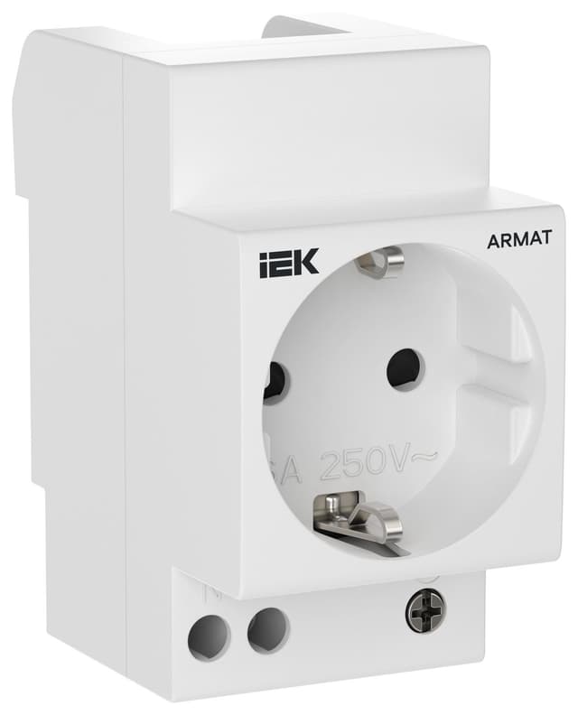 Розетка на DIN-рейку IEK ARMAT 16А 250В с заземлением и шторками AR-SOD-G-GND-S-016