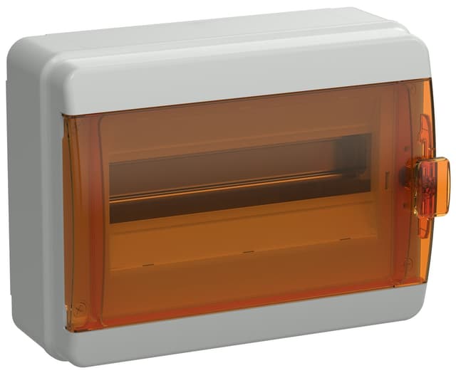Бокс пластиковый навесной IEK TEKFOR TF5-KP72-N-12-65-K03-K09, КМПн-12, на 12 модулей, 1 ряд, оранжевая прозрачная дверь, IP65, серый