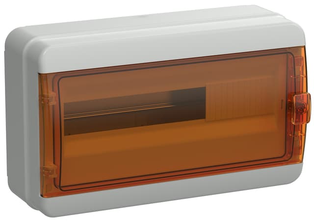 Бокс пластиковый навесной IEK TEKFOR TF5-KP72-N-18-65-K03-K09, КМПн-18, на 18 модулей, 1 ряд, оранжевая прозрачная дверь, IP65, серый