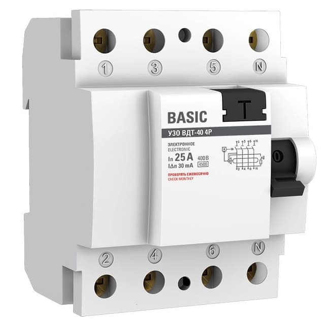 Устройство защитного отключения EKF Basic ВДТ-40 4P 25А 30мА тип AC elcb-4-25-30e-sim