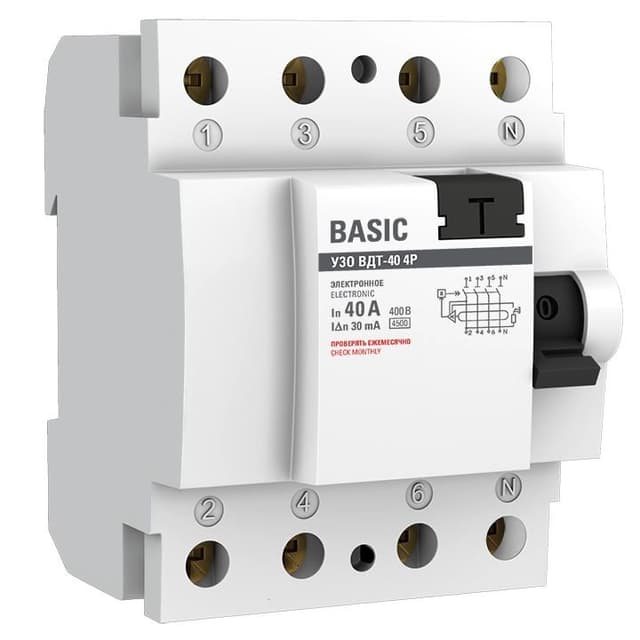 Устройство защитного отключения EKF Basic ВДТ-40 4P 40А 30мА тип AC elcb-4-40-30e-sim