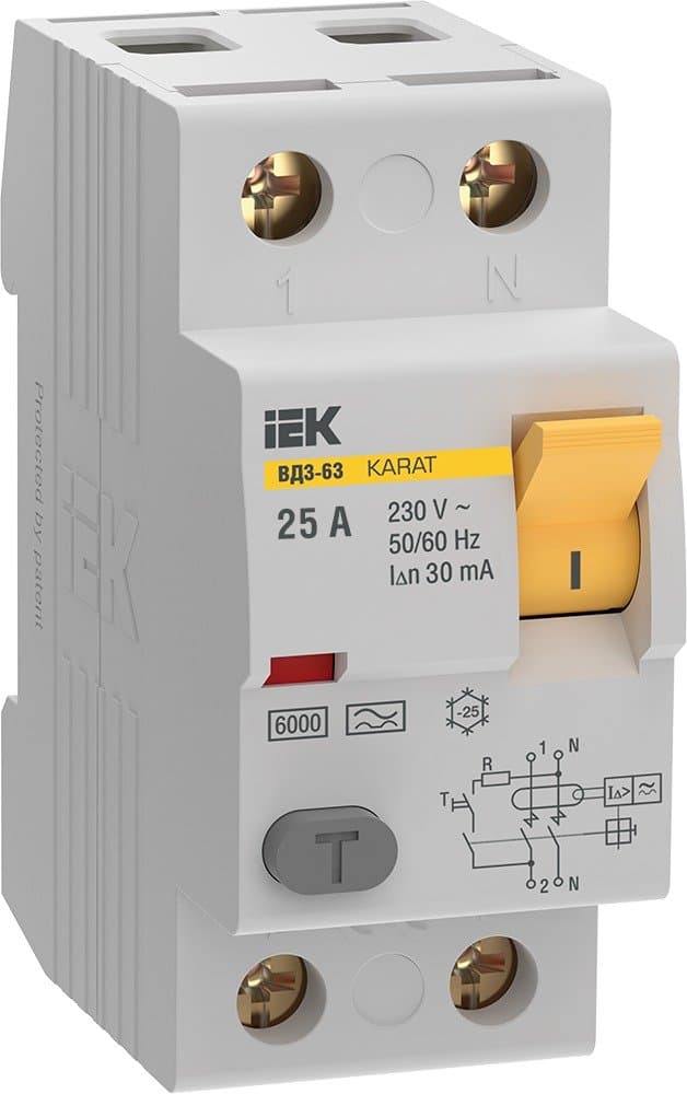 Устройство защитного отключения ВД3-63 2Р 25А 30мА тип A IEK KARAT MDV21-2-025-030