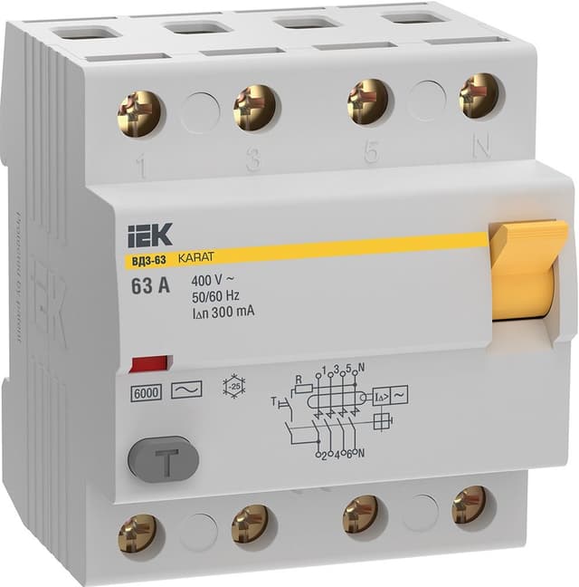 Устройство защитного отключения ВД3-63 4Р 63А 300мА тип AC IEK KARAT MDV20-4-063-300